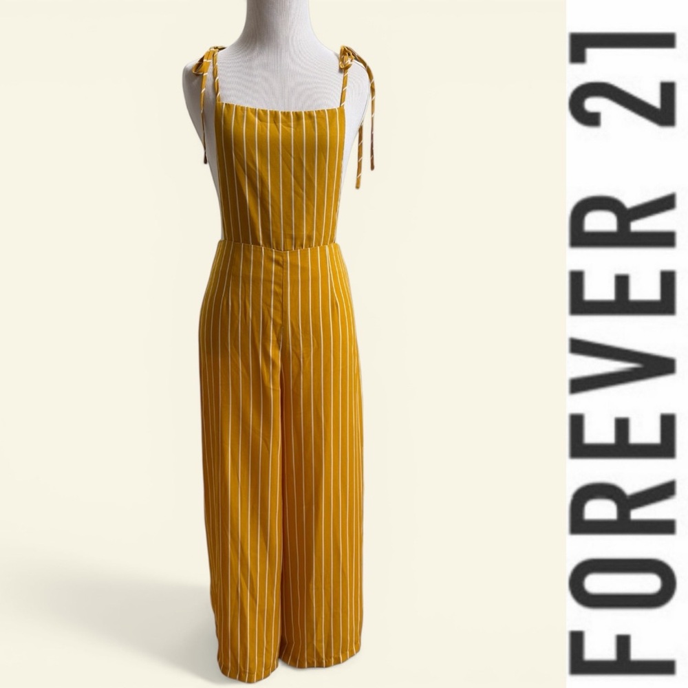 Forever 21 Goldenrod Striped Tie-Shoulder Jumpsuit, Size XS, MSRP $36